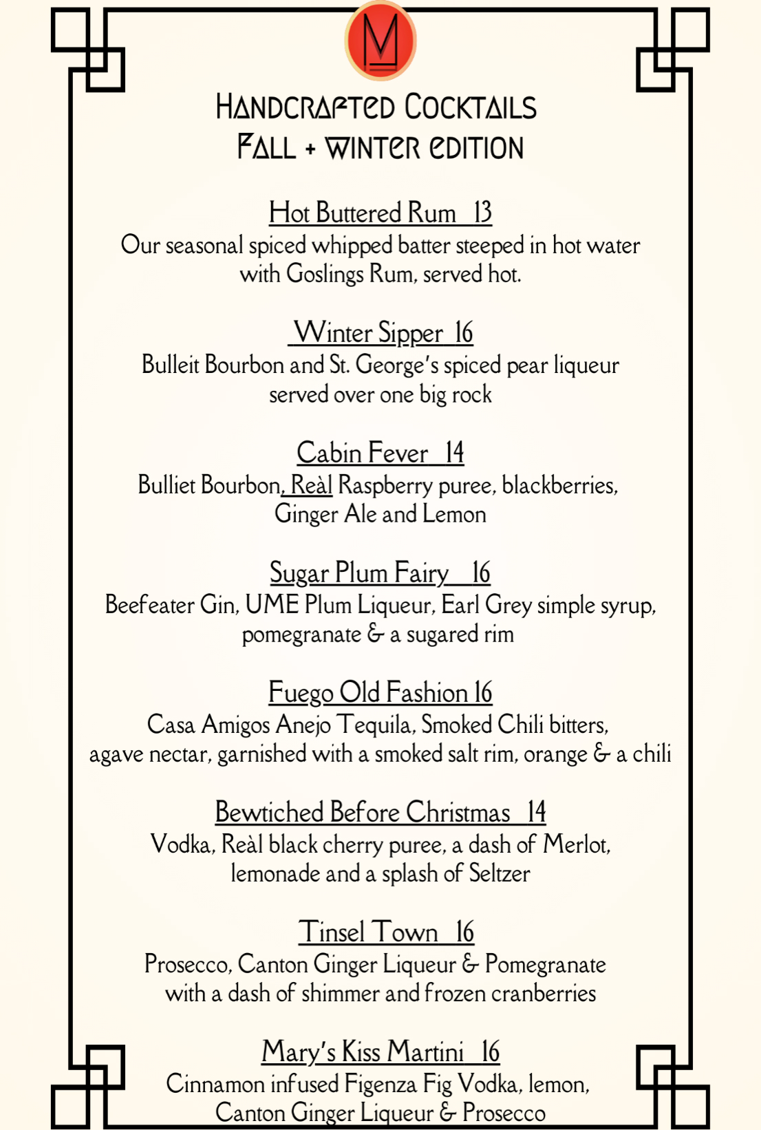 Cocktails Menu